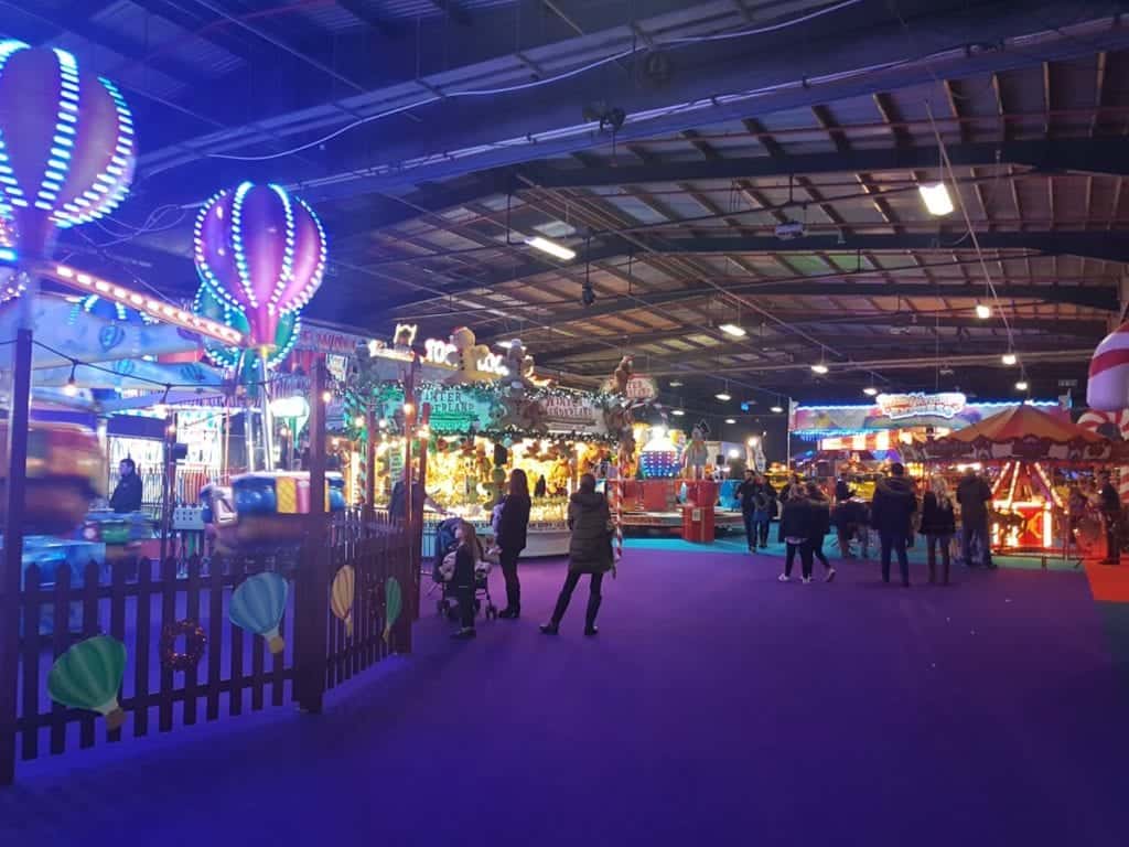 The inside area of Winter Wonderland indoor fun fair in Manchester 