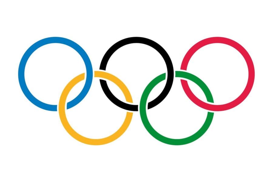 The Olympic rings logo, representing the unity of the five continents, as seen during the London Olympics 2012.